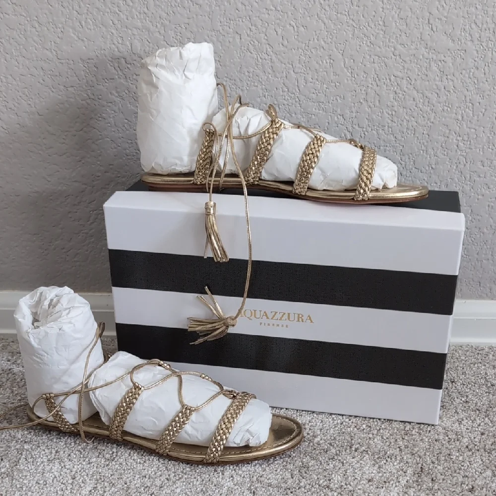 Aquazzura Metallic Gold Strappy Sandals - Picture 1 of 10